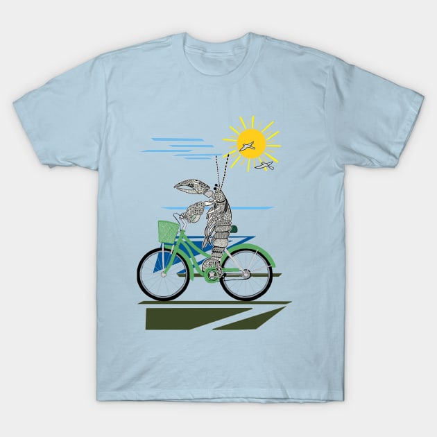 Lobster, Bike Riding Lobster, Zentangle Lobster T-Shirt by cfmacomber